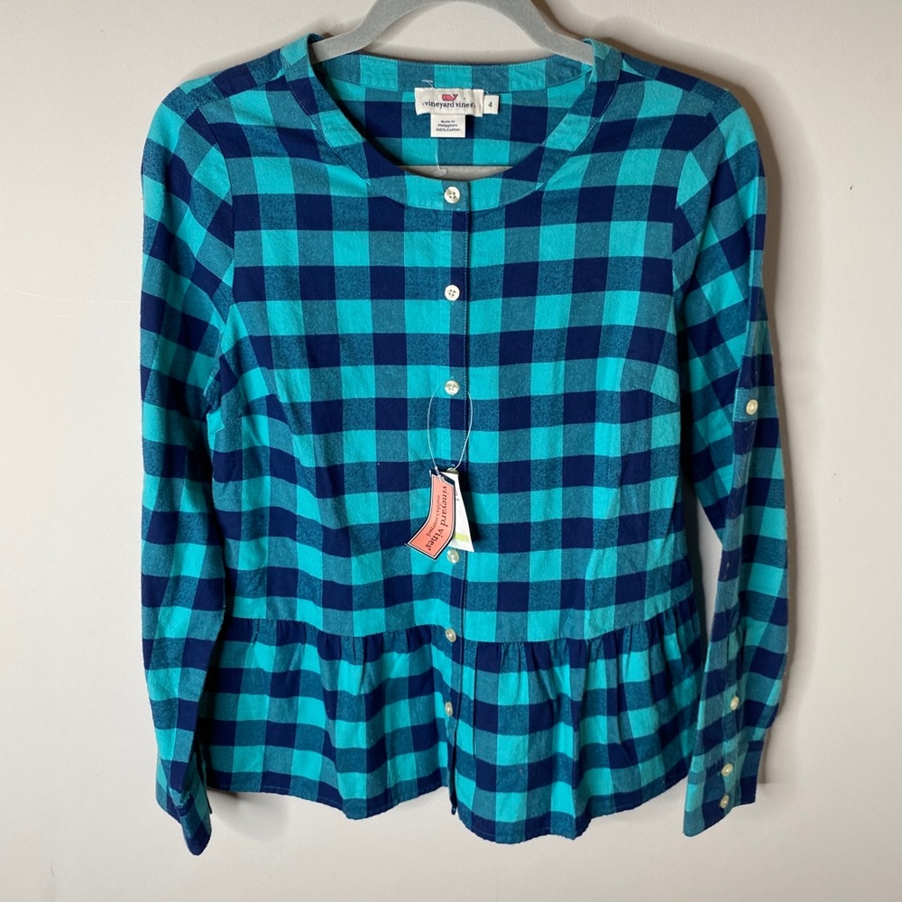 Vineyard Vines • Sz 4 Blue Checkered Button Down